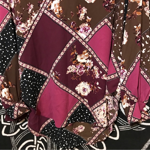 NEW Maurices Atwood Pink Floral Patchwork Style Fall Blouse Button Front Medium - Picture 3 of 13